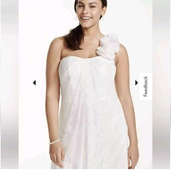 New David's Bridal Ivory Floral One-Shoulder Gown - Picture 1 of 4